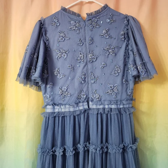 Ivy City Co Blue Anastasia Tiered Beaded Embellished Tulle Maxi Dress Formal - Picture 8 of 13